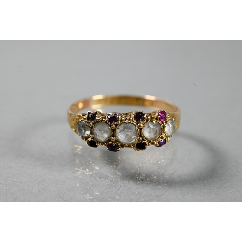 285A - A collection of Victorian jewellery items including 18ct and black enamel mourning ring, letter 'A' ... 