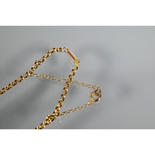 287 - A yellow gold belcher chain with safety chain attached, barrel clasp, unmarked, 43 cm long, approx 3... 