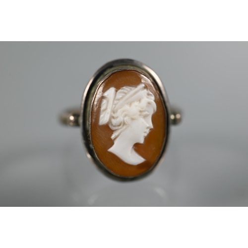 289 - A modern oval shell cameo brooch featuring female head, with 9ct yellow gold rope mount, 3 x 2.2 cm;... 