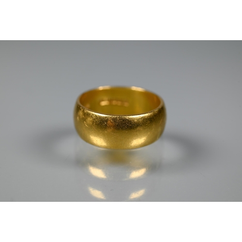 307 - A wide 22 ct yellow gold wedding band, size J 1/2, approx 7g