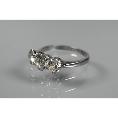 315 - A three-stone diamond ring, the three claw set diamonds set in 18ct white gold, diamond weight appro... 