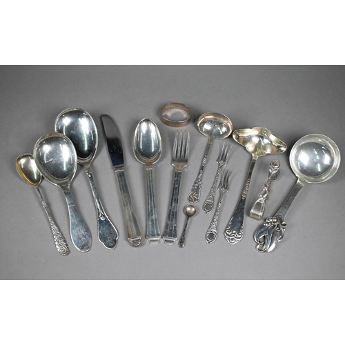 36 - Two Danish design serving spoons, Carl Cohr, 1935/37, a Hans Hansen design Sterling spoon and fork w... 
