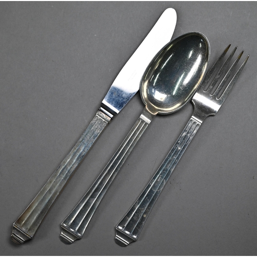 36 - Two Danish design serving spoons, Carl Cohr, 1935/37, a Hans Hansen design Sterling spoon and fork w... 