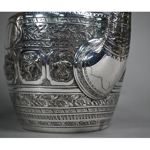 4 - A 19th Century plated on copper four-piece tea service, decorated with Tibetan style Zodiac designs,... 