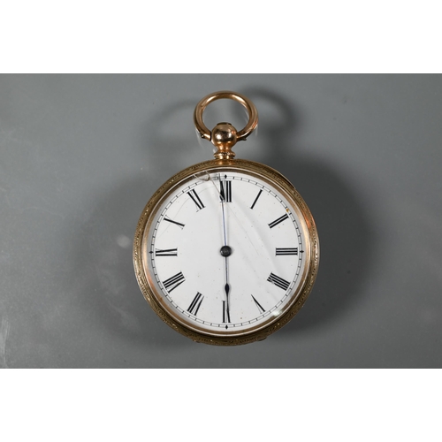 436 - American Watch Co., Waltham, a 10K gold open faced fob watch, the rear wind movement with white enam... 