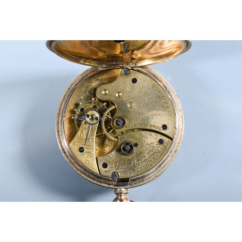 436 - American Watch Co., Waltham, a 10K gold open faced fob watch, the rear wind movement with white enam... 