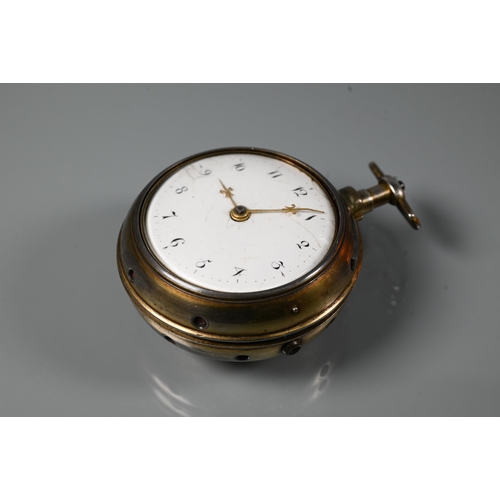 Markwick, London, a good George III century silver pair cased striking pocket watch, the verge chain fusee repeat movement with pierced tulip pillars, signed and numbered 237, striking the hours on a bell, white enamelled dial, gilt hands, the case chased and pierced, the pair case with circular apertures to the circumference, both hallmarked for London 1807