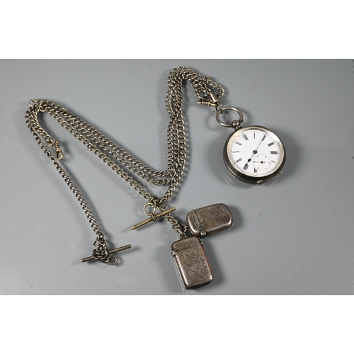 440 - Two white metal pocket watches, rear wind movements, both at fault, together with two hallmarked sil... 