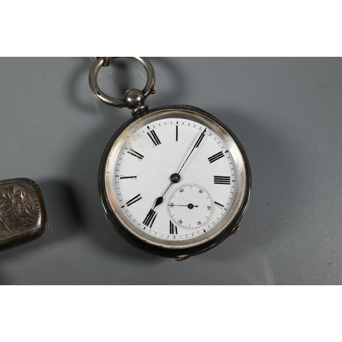 440 - Two white metal pocket watches, rear wind movements, both at fault, together with two hallmarked sil... 