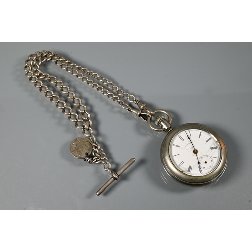 440 - Two white metal pocket watches, rear wind movements, both at fault, together with two hallmarked sil... 