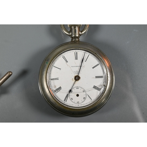 440 - Two white metal pocket watches, rear wind movements, both at fault, together with two hallmarked sil... 