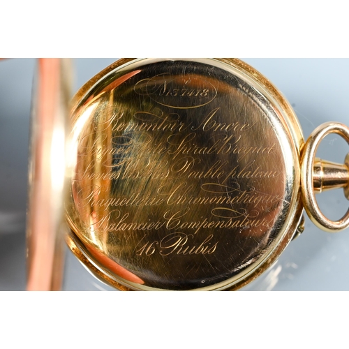 441 - A Swiss 18k open faced pocket watch, the crown wind movement with tarnished silvered dial with Arabi... 