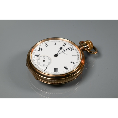 443 - A Waltham pocket watch, Dennison cased, the crown wind movement with white enamelled dial with Roman... 