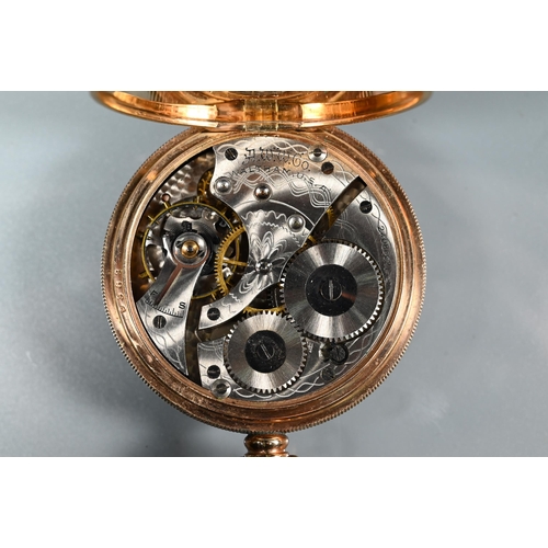 443 - A Waltham pocket watch, Dennison cased, the crown wind movement with white enamelled dial with Roman... 