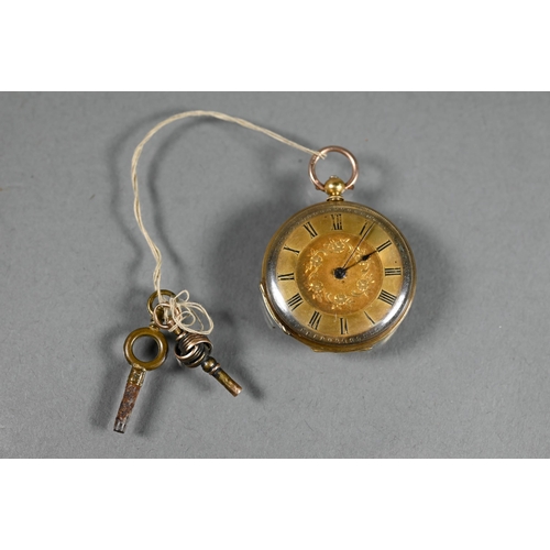 458 - Mayer, Madder & Co. Bloomsbury, a small 18k ladies fob watch, the key wind movement with engine ... 