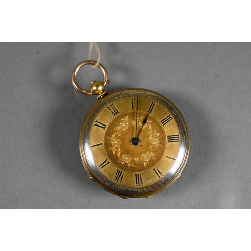 458 - Mayer, Madder & Co. Bloomsbury, a small 18k ladies fob watch, the key wind movement with engine ... 