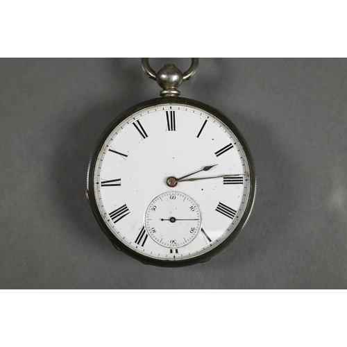 459 - Calderwood, London, a small steel cased fob watch, the key wind movement with white enamelled dial, ... 