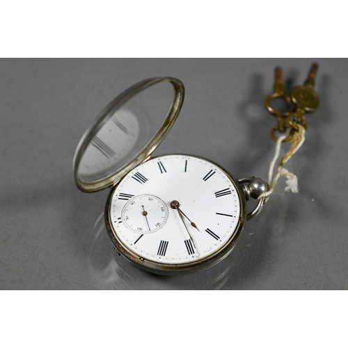 459 - Calderwood, London, a small steel cased fob watch, the key wind movement with white enamelled dial, ... 