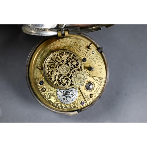 460 - A George III pair case watch, the verge movement no 25455 with chain fusée and four plain tur... 