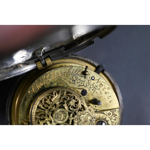 460 - A George III pair case watch, the verge movement no 25455 with chain fusée and four plain tur... 