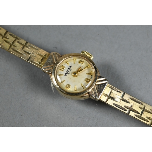 462 - Two lady's 9ct gold wristwatches with bracelet straps, Tissot and Vertex, 32.9g all in