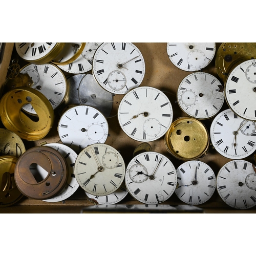 465 - A collection of mostly Victorian pocket-watch movements to/w dials, dust-covers and other part movem... 