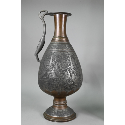 567 - A large antique Indo-Persian ewer engraved with palatial interior, noble figures and consorts, 56 cm... 