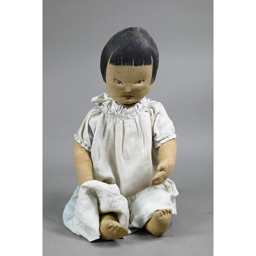 571 - A vintage Chinese cloth girl doll with stockinette fabric body, 50 cm