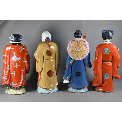 578 - A harlequin set of eight Chinese 20th century polychrome glazed figures, six of the eight Daoist Imm... 