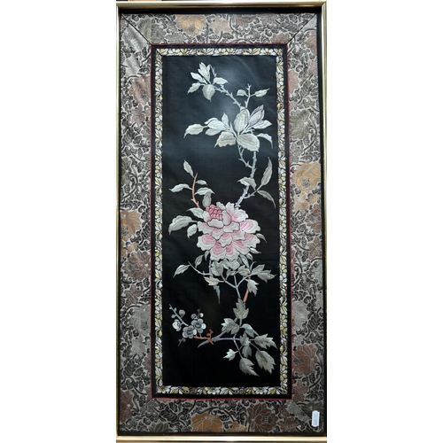 581 - Nine various vintage Chinese kesi work silk and satin panels and robe fragments embroidered with var... 