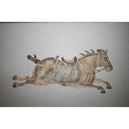 583 - A 20th century Chinese school study of a warrior on horseback, 57 cm x 37 cm to/w a similar example ... 