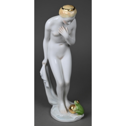 590 - A Herend china figure - the 'Frog Prince' story, with female nude conversing with the crowned frog, ... 