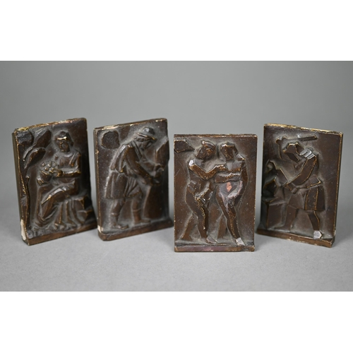 592 - A set of four Art Deco small ceramic relief plaques with bronzed glaze, depicting Biblical scenes (p... 