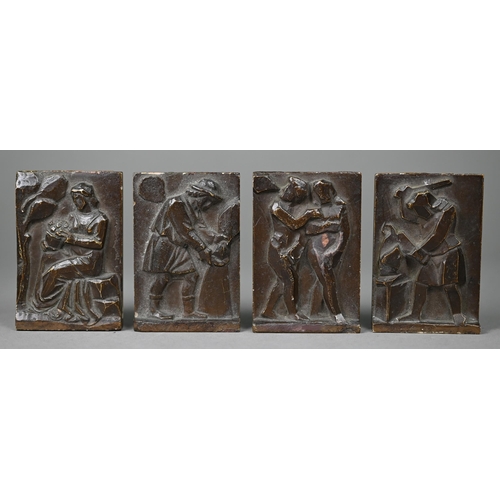 592 - A set of four Art Deco small ceramic relief plaques with bronzed glaze, depicting Biblical scenes (p... 