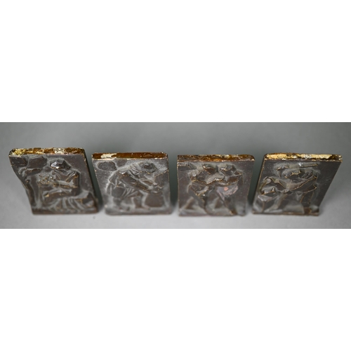 592 - A set of four Art Deco small ceramic relief plaques with bronzed glaze, depicting Biblical scenes (p... 