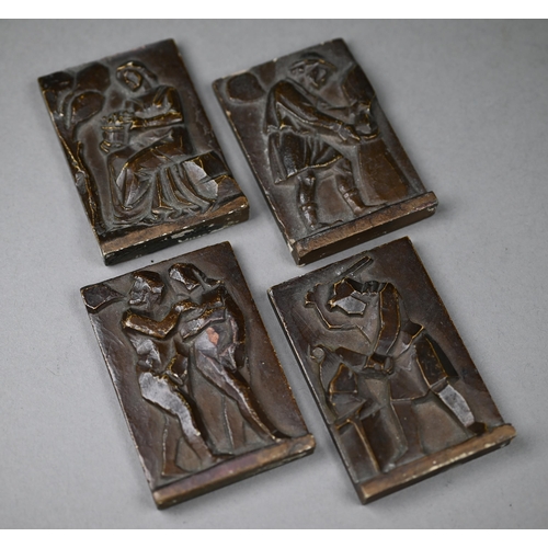 592 - A set of four Art Deco small ceramic relief plaques with bronzed glaze, depicting Biblical scenes (p... 