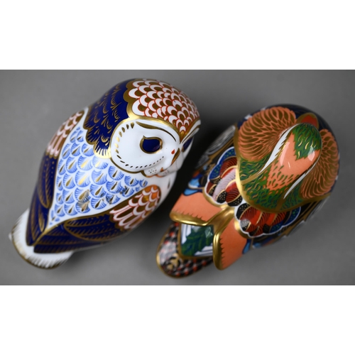 594 - A Royal Crown Derby Owl, 12.5 cm long to/w a Mandarin Duck and a Rockhopper Penguin (3)