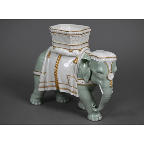 598 - A Victorian Royal Worcester vase modelled as an elephant with howdah, by James Hadley, 20 cm high