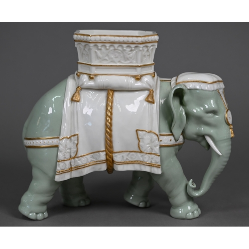 598 - A Victorian Royal Worcester vase modelled as an elephant with howdah, by James Hadley, 20 cm high