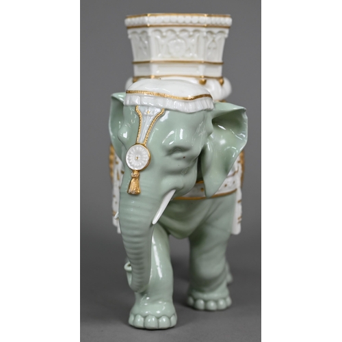 598 - A Victorian Royal Worcester vase modelled as an elephant with howdah, by James Hadley, 20 cm high