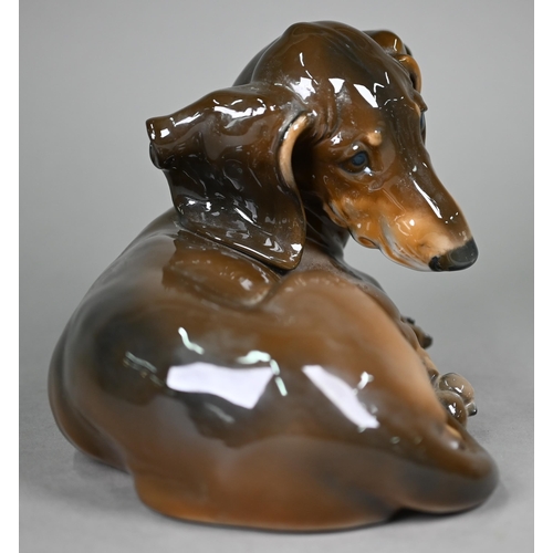 599 - A Rosenthal porcelain dachshund puppy modelled by Theodor Kärner, no 296, 15 cm high