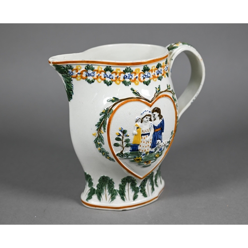 609 - A Pratt-type pearlware jug moulded and painted with children involved in 'Sporting Innocence' and 'M... 