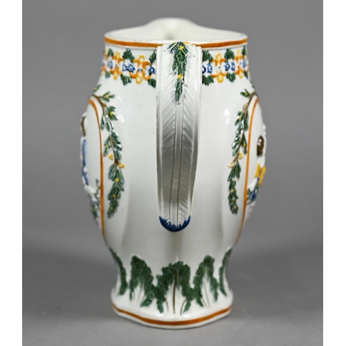 609 - A Pratt-type pearlware jug moulded and painted with children involved in 'Sporting Innocence' and 'M... 