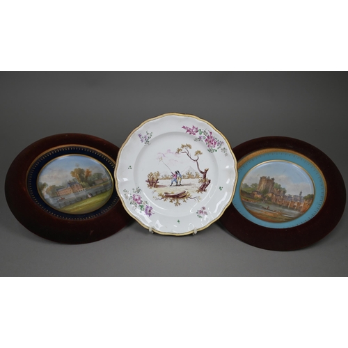 611 - Two 19th century wall plates with Sèvres marks for 1781, one painted with the Chateau de Chantilly, ... 