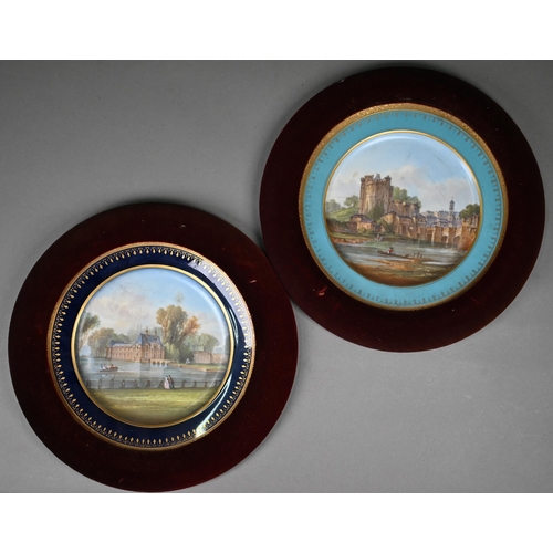 611 - Two 19th century wall plates with Sèvres marks for 1781, one painted with the Chateau de Chantilly, ... 