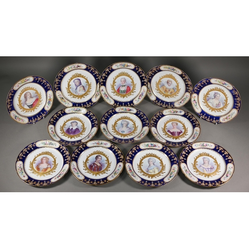 618 - A set of twelve Sèvres cabinet plates, painted with 17th and 18th century French Royal Mistresses an... 