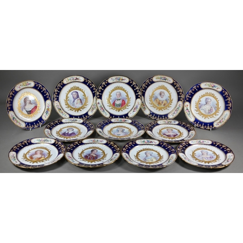 618 - A set of twelve Sèvres cabinet plates, painted with 17th and 18th century French Royal Mistresses an... 