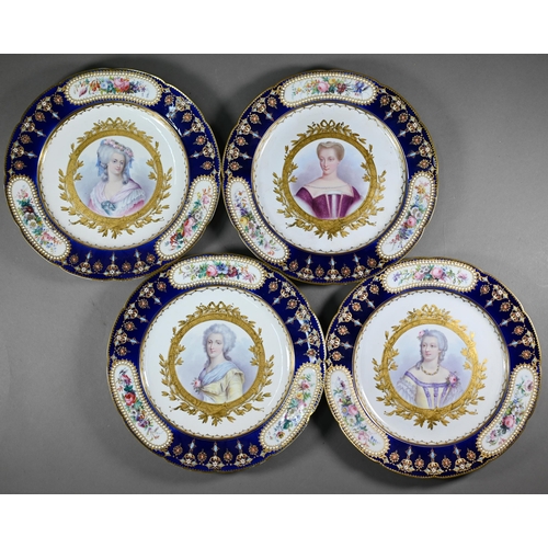 618 - A set of twelve Sèvres cabinet plates, painted with 17th and 18th century French Royal Mistresses an... 