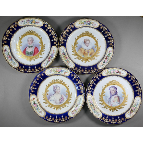 618 - A set of twelve Sèvres cabinet plates, painted with 17th and 18th century French Royal Mistresses an... 