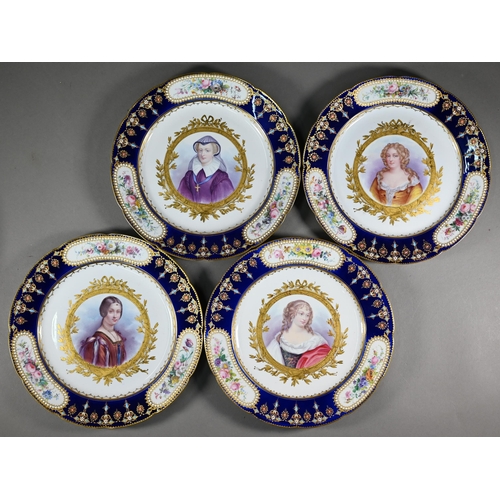 618 - A set of twelve Sèvres cabinet plates, painted with 17th and 18th century French Royal Mistresses an... 